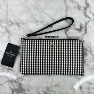 Kate Spade Lucy Jazzy Gingham Print Medium L-zip Wristlet Wallet